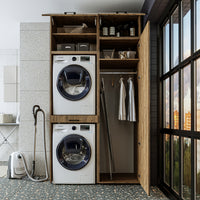 Roomart DUO-I Waschmaschinenschrank 127 cm – Waschmaschine & Trockner übereinander, Hochschrank