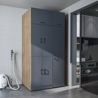 Roomart Waschmaschinenschrank „DORA 115 cm Breit“ für Waschmaschine & Trockner mit Regalböden, in 5 Farben • Weiß • Weiß Eiche • Anthrazit Eiche • Eiche • Schwarz Eiche