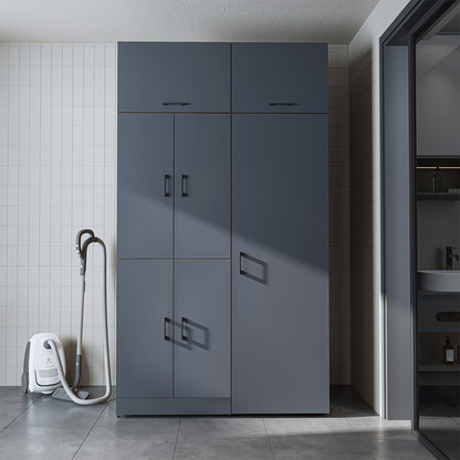 Roomart Waschmaschinenschrank „DORA 130 cm Breit“ für Waschmaschine & Trockner mit Regalböden, in 5 Farben • Weiß • Weiß Eiche • Anthrazit Eiche • Eiche • Schwarz Eiche (Kopie)