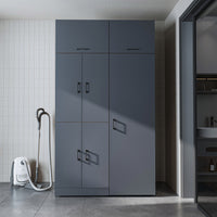 Roomart Waschmaschinenschrank „DORA 130 cm Breit“ für Waschmaschine & Trockner mit Regalböden, in 5 Farben • Weiß • Weiß Eiche • Anthrazit Eiche • Eiche • Schwarz Eiche (Kopie)