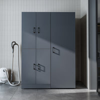 Roomart Waschmaschinenschrank „DORA 130 cm Breit“ für Waschmaschine & Trockner mit Regalböden, in 5 Farben • Weiß • Weiß Eiche • Anthrazit Eiche • Eiche • Schwarz Eiche (Kopie)