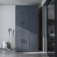 Roomart Waschmaschinenschrank „DORA 115 cm Breit“ für Waschmaschine & Trockner mit Regalböden, in 5 Farben • Weiß • Weiß Eiche • Anthrazit Eiche • Eiche • Schwarz Eiche