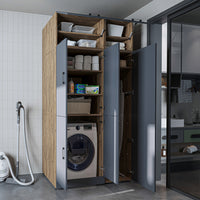 Roomart Waschmaschinenschrank „DORA 115 cm Breit“ für Waschmaschine & Trockner mit Regalböden, in 5 Farben • Weiß • Weiß Eiche • Anthrazit Eiche • Eiche • Schwarz Eiche