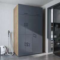 Roomart Waschmaschinenschrank „DORA 130 cm Breit“ für Waschmaschine & Trockner mit Regalböden, in 5 Farben • Weiß • Weiß Eiche • Anthrazit Eiche • Eiche • Schwarz Eiche (Kopie)