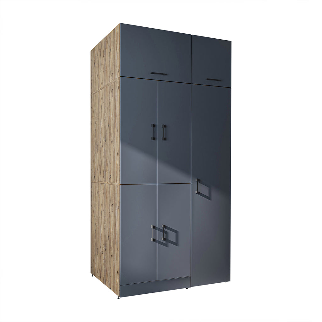 Roomart Waschmaschinenschrank „DORA 115 cm Breit“ für Waschmaschine & Trockner mit Regalböden, in 5 Farben • Weiß • Weiß Eiche • Anthrazit Eiche • Eiche • Schwarz Eiche