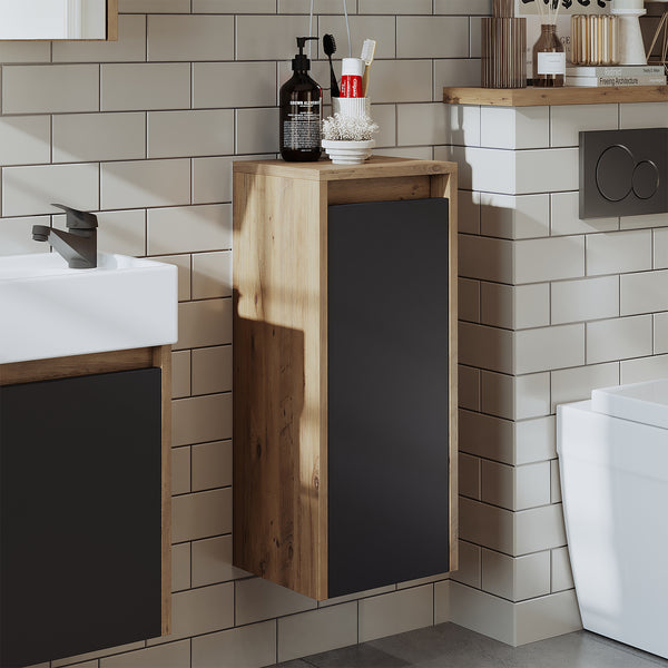Roomart Badezimmer Seitenschrank, 30 cm, hängend mit Tür und offenem Fach, in 5 Farben