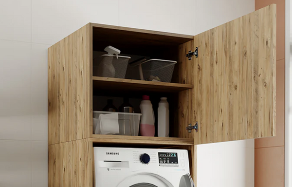 Roomart Aufsatzschrank B1-W-S-ATL – Mehrzweckschrank / Waschraum-Modul, beidseitig montierbare Tür – HBT 61,8 × 67 × 66,8 cm