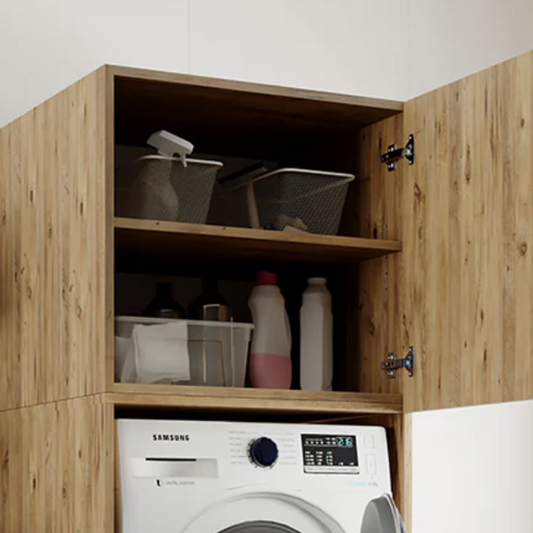 Roomart Aufsatzschrank B1-W-S-ATL – Mehrzweckschrank / Waschraum-Modul, beidseitig montierbare Tür – HBT 61,8 × 67 × 66,8 cm