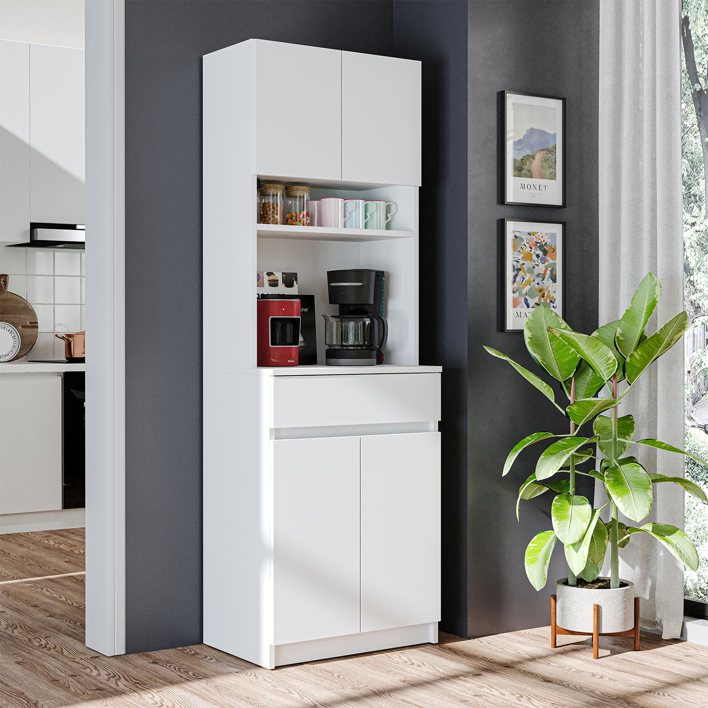 Roomart Küchenschrank NAPOLI, 180 cm, mit offener Nische und Schublade, in 4 Farben