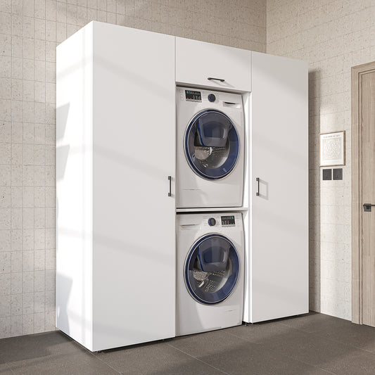 Roomart DUO-I Schrankwand 187 cm – Waschmaschine & Trockner übereinander & Hochschrank | in 3 Farben