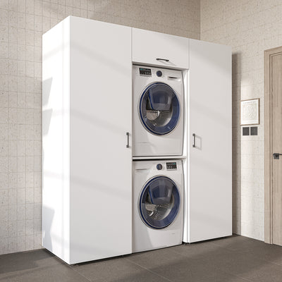 Roomart Schrankwand DUO-I, 187 cm, mit 2 Hochschränken und Oberschrank für Waschmaschine & Trockner, in 2 Farben