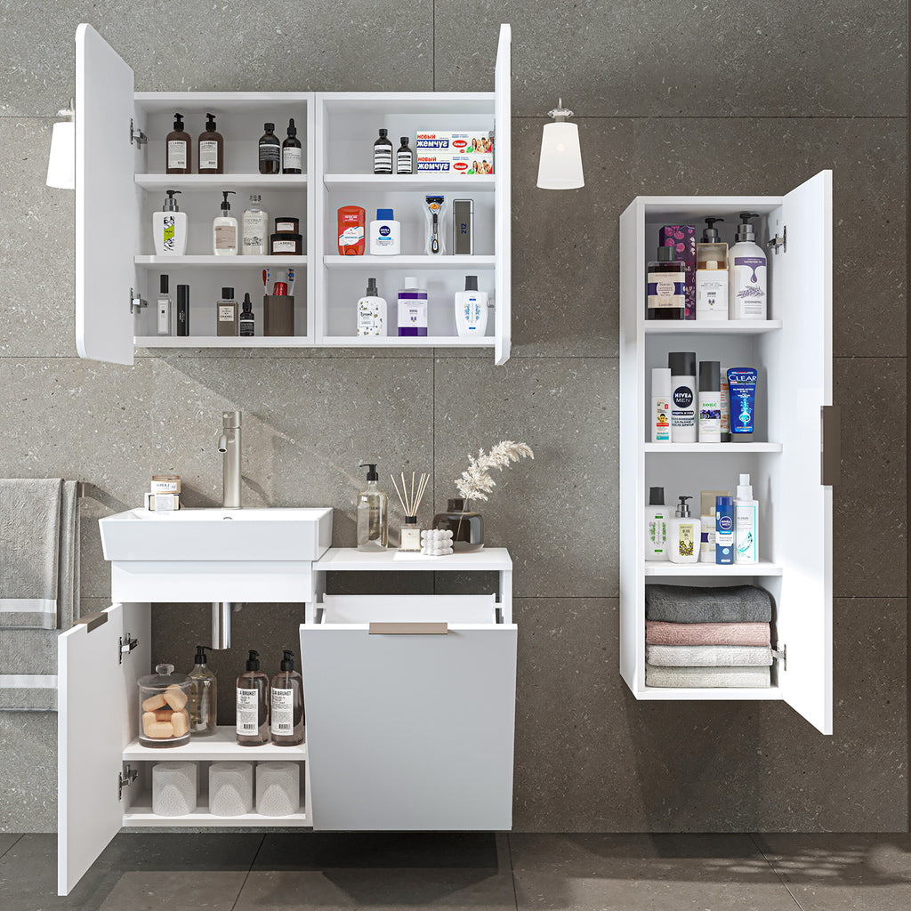 Roomart 3-teiliges Badmöbel-Set LYCIA, 49 cm, Waschtisch, Spiegelschrank und Hochschrank, in 4 Farben