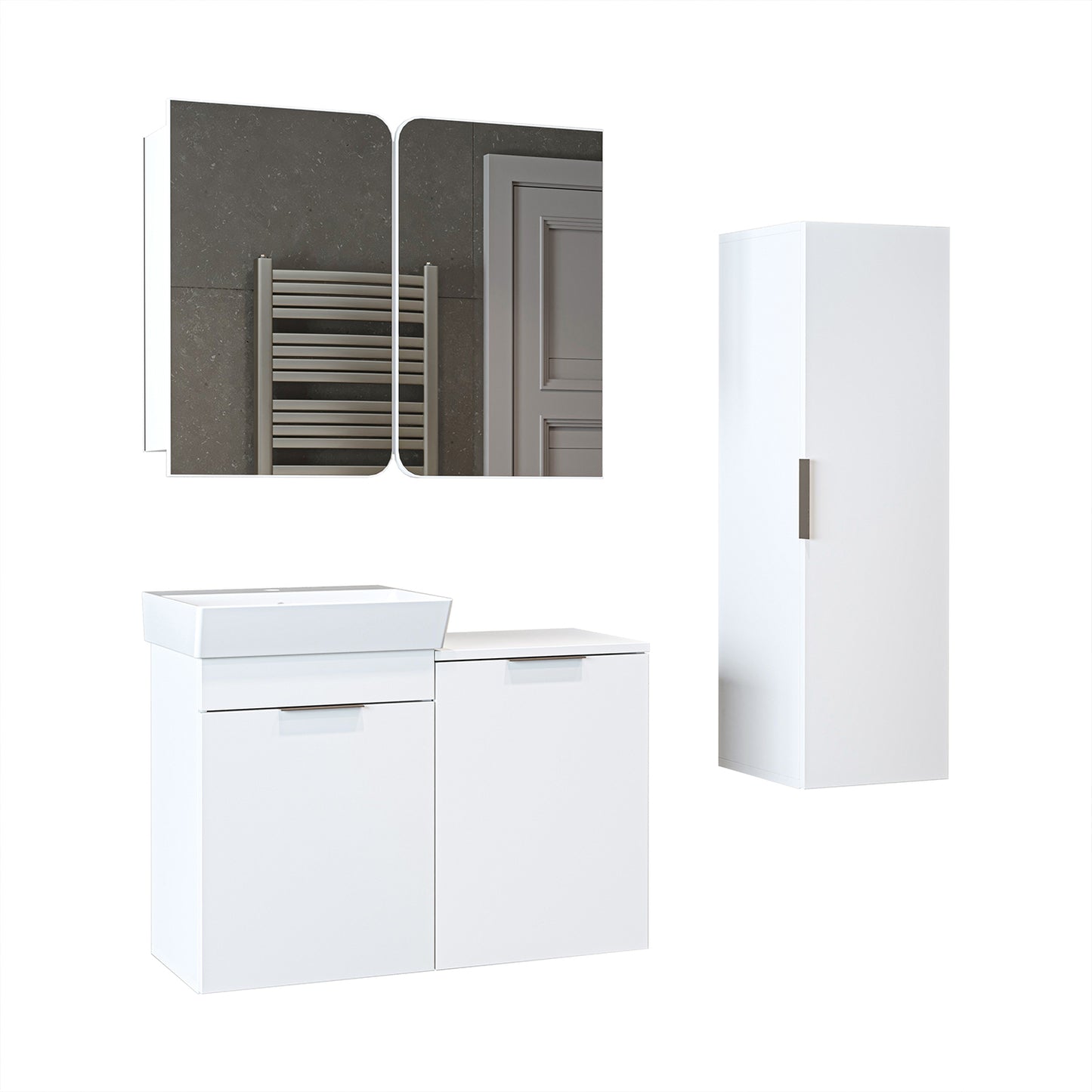 Roomart 3-teiliges Badmöbel-Set LYCIA, 49 cm, Waschtisch, Spiegelschrank und Hochschrank, in 4 Farben