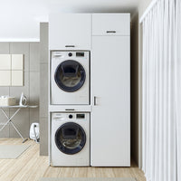 Roomart DUO-I Waschmaschinenschrank 127 cm – Waschmaschine & Trockner übereinander, Hochschrank