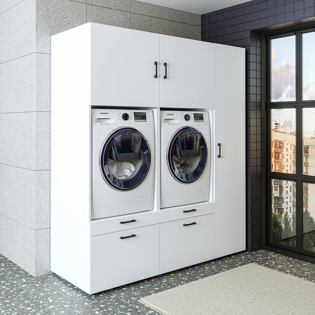 Roomart Waschmaschinenschrank SERIE 2 – Überbauschrank mit Schublade, Überbauschrank für Waschküche & Hauswirtschaftsraum – mit Ausziehbrett & Schublade – in 3 Farben