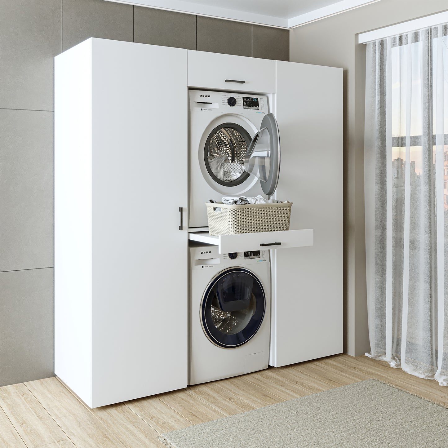 Roomart DUO I Schrankwand 187 cm – Waschmaschine & Trockner, Soft-Close | 3 Farben