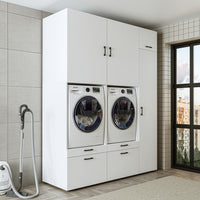 Roomart Waschmaschinenschrank Doppelschrank – SERIE 2 – Überbauschrank für Waschküche & Hauswirtschaftsraum – mit Ausziehbrett & Schubladen – in 3 Farben