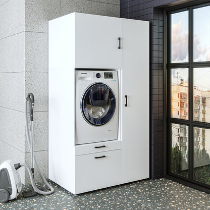 Roomart Waschmaschinenschrank SERIE 2 – Überbauschrank mit Schublade, Überbauschrank für Waschküche & Hauswirtschaftsraum – mit Ausziehbrett & Schublade – in 3 Farben