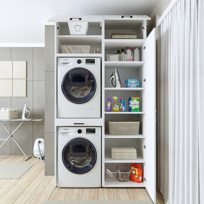 Roomart DUO-I Waschmaschinenschrank 127 cm – Waschmaschine & Trockner übereinander, Hochschrank