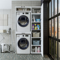 Roomart Waschmaschinenschrank, Trockner auf Waschmaschine • 112 cm breit • In 3 Farben - waschmaschinenschrank, waschmaschinenregal, waschturm, schrank, weiß, waschmaschinen, unterschrank, waschmaschine, trockner, haushaltsschrank, schränke, badschrank, h