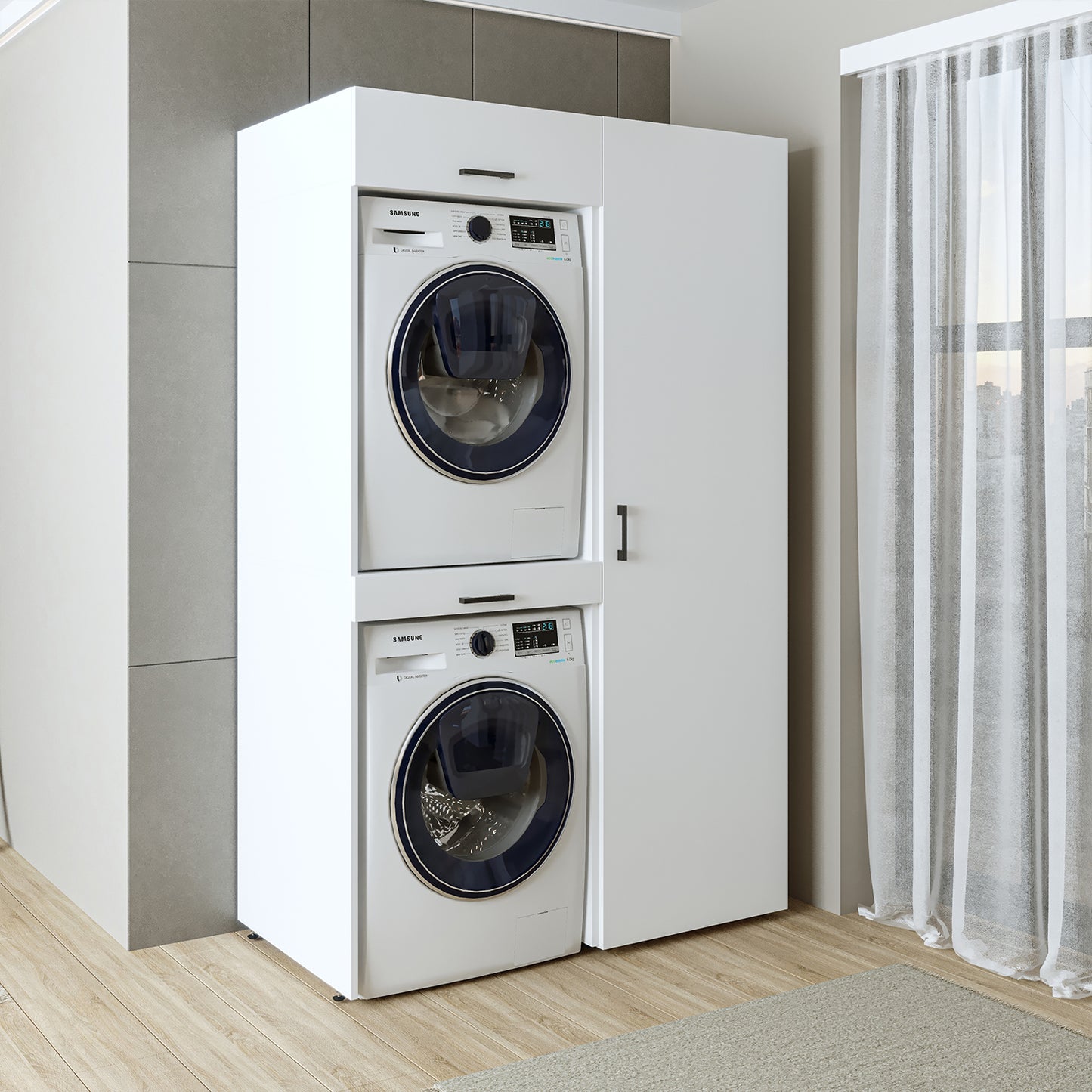 Roomart Waschmaschinenschrank, Trockner auf Waschmaschine • 127 cm breit • In 3 Farben