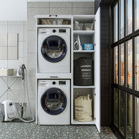Roomart Waschmaschinenschrank, Trockner auf Waschmaschine • 112 cm breit • In 3 Farben - waschmaschinenschrank, waschmaschinenregal, waschturm, schrank, weiß, waschmaschinen, unterschrank, waschmaschine, trockner, haushaltsschrank, schränke, badschrank, h