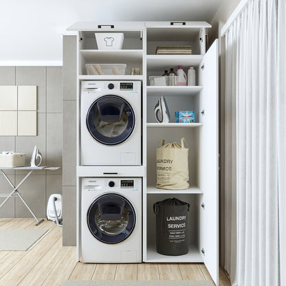 Roomart DUO-I Waschmaschinenschrank 127 cm – Waschmaschine & Trockner übereinander, Hochschrank