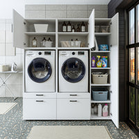 Roomart Waschmaschinenschrank SERIE 2 – Überbauschrank mit Schublade, Überbauschrank für Waschküche & Hauswirtschaftsraum – mit Ausziehbrett & Schublade – in 3 Farben