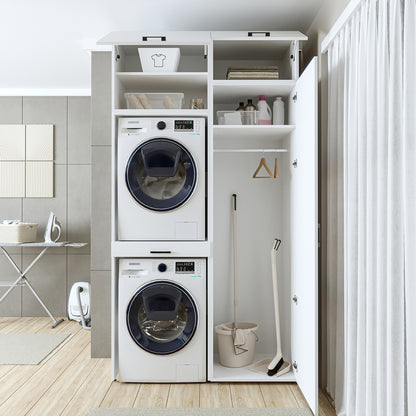 Roomart DUO-I Waschmaschinenschrank 127 cm – Waschmaschine & Trockner übereinander, Hochschrank