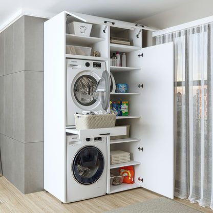 Roomart DUO-I Waschmaschinenschrank 127 cm – Waschmaschine & Trockner übereinander, Hochschrank