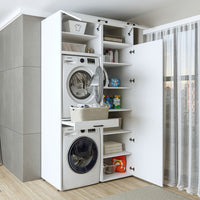 Roomart DUO-I Waschmaschinenschrank 127 cm – Waschmaschine & Trockner übereinander, Hochschrank