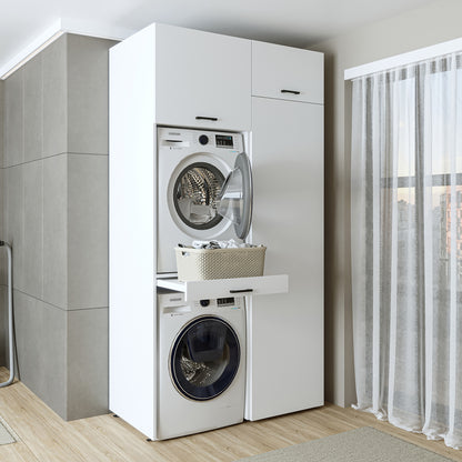Roomart DUO-I Waschmaschinenschrank 127 cm – Waschmaschine & Trockner übereinander, Hochschrank