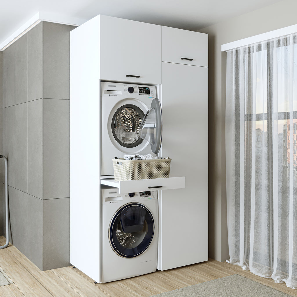 Roomart DUO-I Waschmaschinenschrank 127 cm – Waschmaschine & Trockner übereinander, Hochschrank