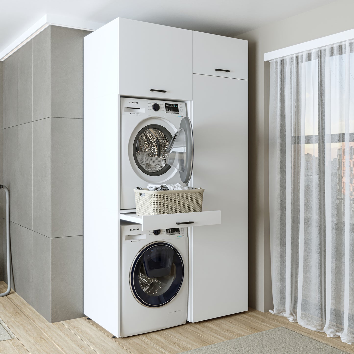 Roomart Waschmaschinenschrank, Trockner auf Waschmaschine • 127 cm breit • In 3 Farben