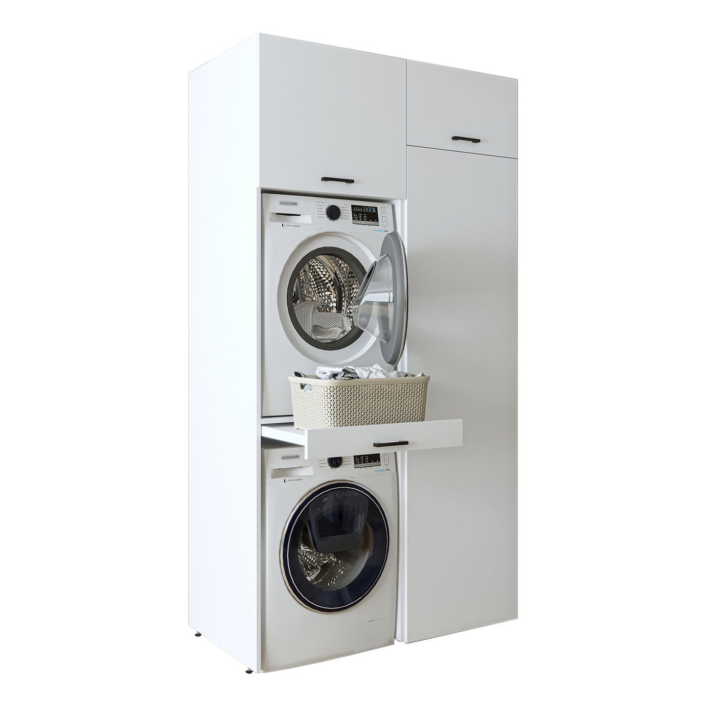 Roomart DUO-I Waschmaschinenschrank 127 cm – Waschmaschine & Trockner übereinander, Hochschrank