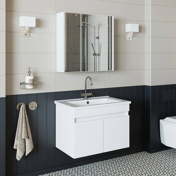 Roomart Badmöbel Set ATRIA 3-teilig – 65 cm Unterschrank mit Keramik-Waschbecken & Spiegelschrank – Badezimmermöbel in 4 Farben