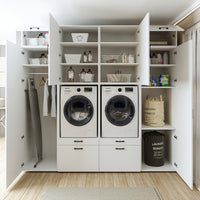 Roomart Waschmaschinenschrank SERIE 2 – Doppelschrank mit Seitenschränken, 3 Farben