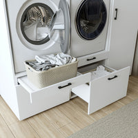 Roomart Waschmaschinenschrank Doppelschrank – SERIE 2 – Überbauschrank für Waschküche & Hauswirtschaftsraum – mit Ausziehbrett & Schubladen – in 3 Farben