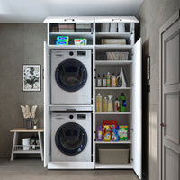 Roomart washing machine cabinet " DORA SET" for dryer & washing machine, 130 cm wide, in 4 colors, with doors & pull-out shelf - white - white oak - anthracite oak - oak