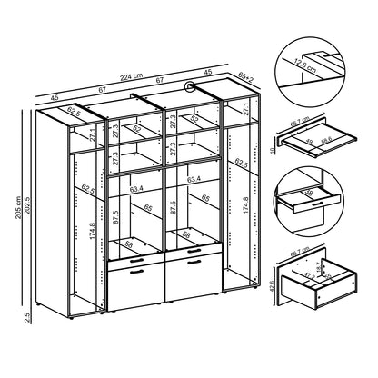 Roomart Waschmaschinenschrank 224 cm – 2 Geräte nebeneinander & Hochschrank | in 3 Farben