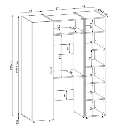 Roomart DUO-I Schrankwand 157 cm – Waschmaschine & Trockner übereinander, Hochschrank | in 2 Farben