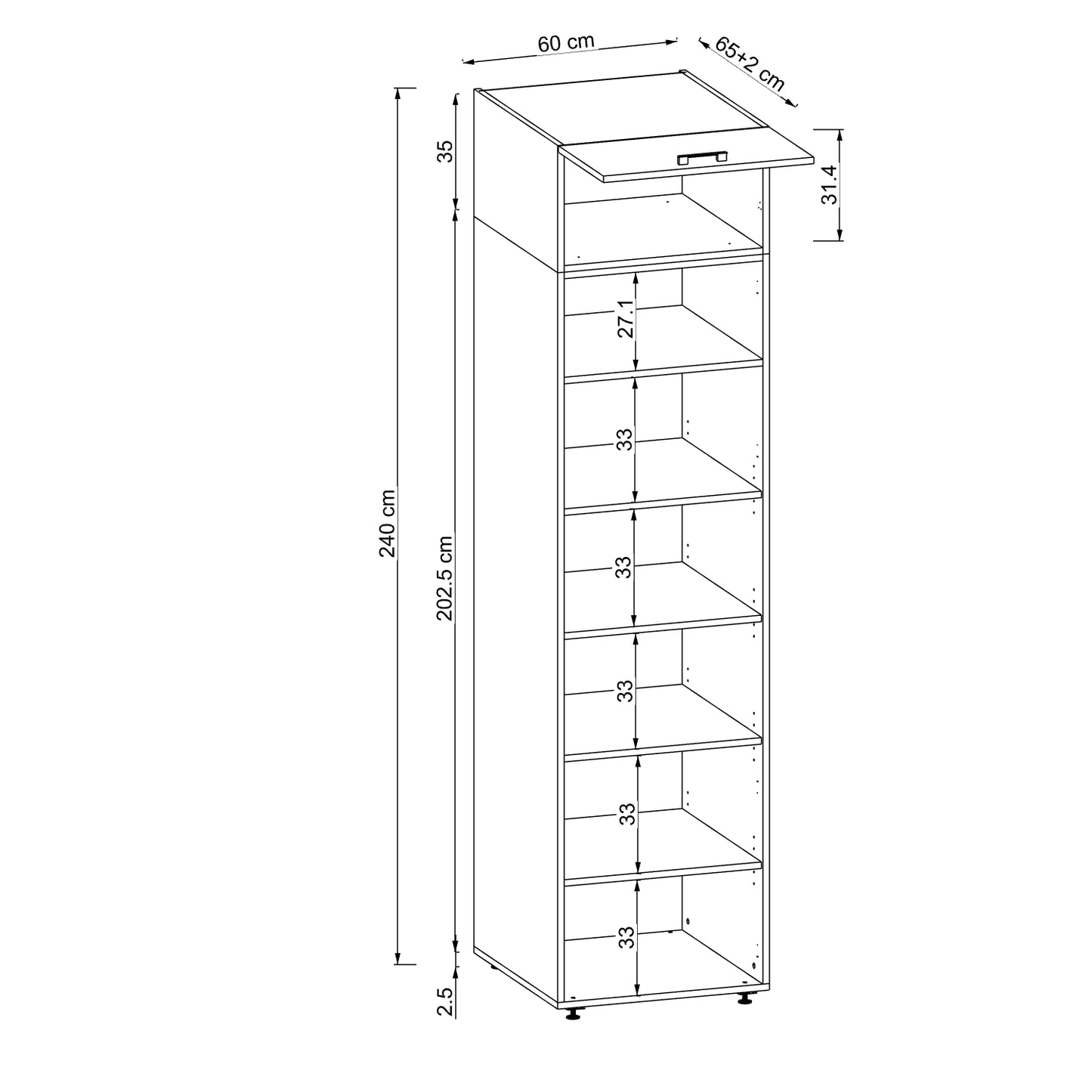 Roomart Hochschrank Waschküche 60 cm – 205 cm hoch, Soft-Close | in 3 Farben