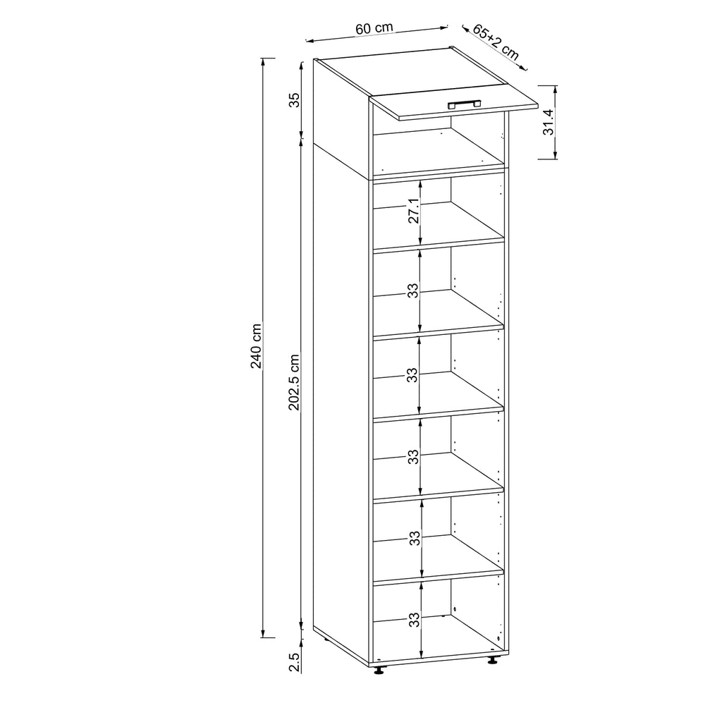 Roomart Hochschrank Waschküche 60 cm – 205 cm hoch, Soft-Close | in 3 Farben