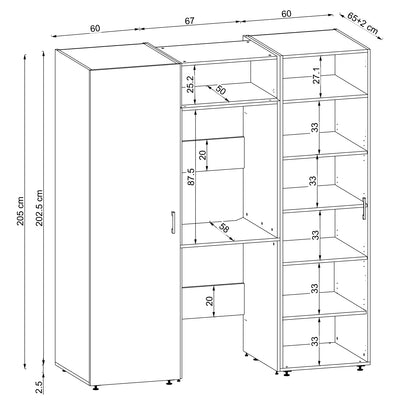 Roomart DUO-I Schrankwand 187 cm – Waschmaschine & Trockner übereinander & Hochschrank | in 3 Farben
