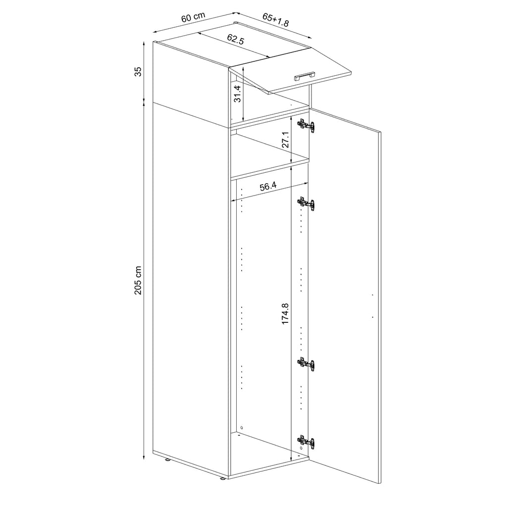 Roomart Hochschrank Waschküche 60 cm – 205 cm hoch, Soft-Close | in 3 Farben