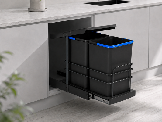 Roomart Einbau-Mülleimer Küche ausziehbar 2×12L – Mülltrennsystem für Unterschrank in 2 Farben