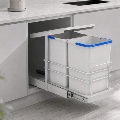 Roomart Einbau-Mülleimer Küche ausziehbar 2×12L – Mülltrennsystem für Unterschrank in 2 Farben