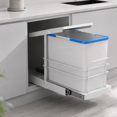 Roomart Einbau-Mülleimer Küche ausziehbar 24L – Mülleimersystem für Unterschrank in 2 Farben