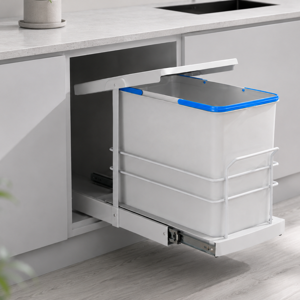 Roomart Einbau-Mülleimer Küche ausziehbar 24L – Mülleimersystem für Unterschrank in 2 Farben