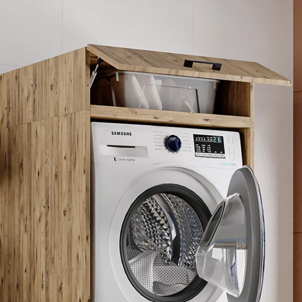 Roomart Aufsatzschrank D1-W-S-ATL – Klappschrank & Mehrzweckschrank für Waschküche – Waschmaschinen-Überbau – HBT 22 × 67 × 66,8 cm – Modern & Platzsparend